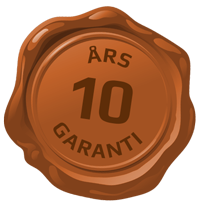 En bild av en vaxförsegling med texten 10 års garanti.