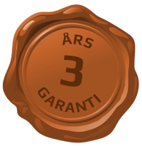 En bild av en vaxförsegling med texten 3 års garanti.